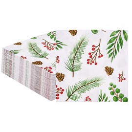 100 servilletas de cóctel de Navidad, servilletas desechables de 3 capas de muérdago de acebo, bayas, verduras, bebidas, toallas de mano para invitados, para Navidad, fiesta, hogar, cena, cocina, baño, sala de polvo