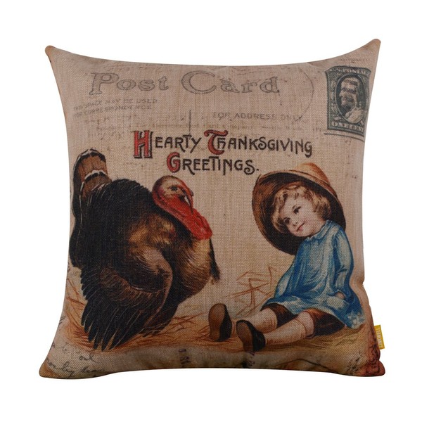 LINKWELL 18"x18" Vintage Thanksgiving Day Burlap Cushion Covers Pillow Case