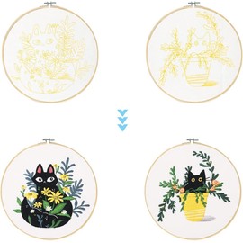 Mingham 3 Pack Cat Pattern Embroidery kit with Patterns and Instructions for Beginners Cross Stitch Kits for Adults,with 2 Embroidery Hoops, 1 Pair of Scissors, Colored Threads and Needles