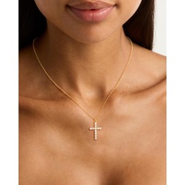 HABIKIP Cross Necklace for Women, Dainty 14k Gold Plated Cross Pendant Diamond Necklace for Women Trendy Cubic Zirconia Hypoallergenic Cross Chain Adjustable Simple Fashion Jewelry Gift for Women