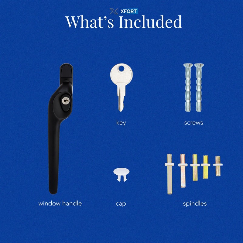 XFORT Cranked Locking Window Handle Installation Kit in Black, Left
