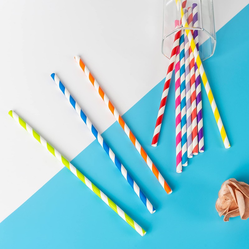 PakTalk [100 Pack]Party Straws Disposable 7.75'' x0.24'' Biodegradable Sky Blue