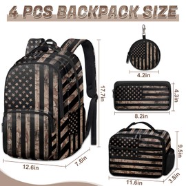 Fihevur American Flag Backpack Set for Boys, Kids Camo USA flag Backpack for School with Lunch Box and Pencil Case Coin Purse, School Bookbag for Boys