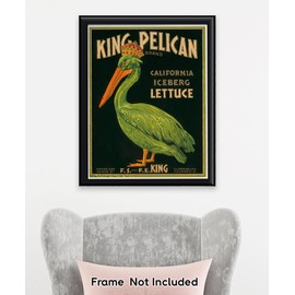 King Pelican - Retro California Iceberg Lettuce 16x20 Unframed Print, Farmhouse Kitchen Decor, Rustic Produce Sign,Agriculture History Poster,Farm Produce Memorabilia,Advertising Art Collectors Gift