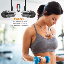 Mobilefox In-Ear Headphones Headset Magnetic Sport Design Memory Foam Earphones Microphone Grey