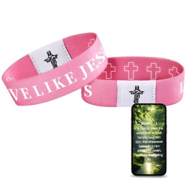 KOOFUR Bible Verse Bracelet，With Nfc Chip Christian Daily Bible Verse Bracelet，Faith Inspirational Gifts For Teens Women Men Religious Gospel (pink)