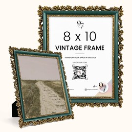 97 Decor Vintage Picture Frame 8x10 - Gold And Blue 8x10 Picture Frame, Elegant Antique Frames 8 X 10 With Glass Front, Fancy Ornate Frame 8x 10 For Photo Display Tabletop And Wall Mounting,