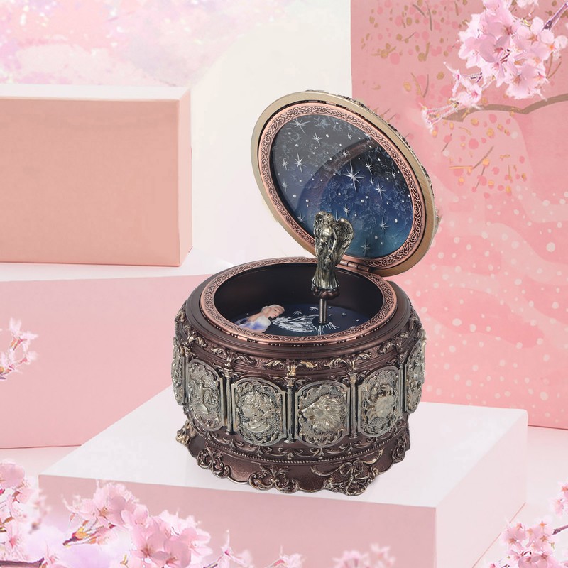 Vintage Music Box with 12 Constellations Rotating Goddess Twinkling LED