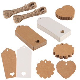 Pack of 100 Gift Tags Kraft Paper, Paper Tags with 16 m Jute String Blank Gift Tags for Wedding Easter Birthday