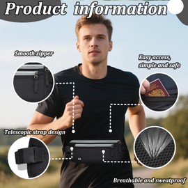 QIXCOZTI Passport Wallet RFID Blocking Slim Anti Theft Holder Travel Unisex Adjustable Waist Money Belt with Secure Zipper(light gray)