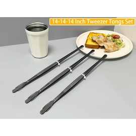 JETKONG 3 Pcs 14-Inch Long Stainless Steel Thin Tongs Heavy Duty Kitchen Cooking Tweezers Tongs (14 14 14 Inch, Black)