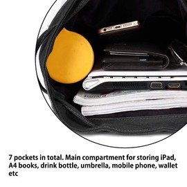 WITERY Canvas Backpack Purse for Women- 15.7 inch Laptop Bag Small Black Vintage Rucksack, Cute Casual Drawstring School Daypack for Hiking Travel Work