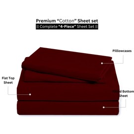 Cotton Bed Sheets 4 Piece Set 400 Thread Count 100% Extra Long Staple Luxurious & Hypoallergenic Bedding Hotel & Home Collection Deep Pocket 10-18 inches (Short Queen, Burgundy Solid)