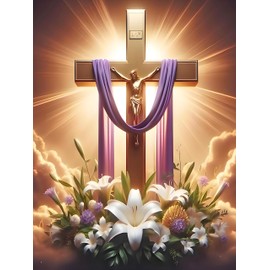 Diamond Art Kits for Adults Religious Cross, DIY 5D Diamond Painting Kit for Beginners Jesus Christ, Flower Full Round Drill Gem Art Dots for Adults, Perfect for Home Wall Decor 12X16 Inch