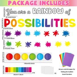 Art Painting Paper Fans Bulletin Board You Are a Rainbow of Possibilities Classroom Decors Colorful Motivational Bulletin Board Writable Paint Splatter Cutouts for Back to School Chalkboard Wall Decor