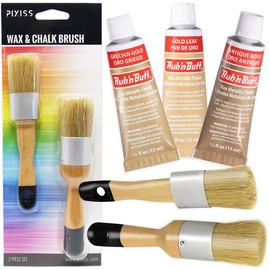 GRAS Art Bundles Rub 'n Buff Gold Tones and Pixiss Wax Brushes - Gold Leaf, Grecian Gold, Antique Gold (15ml) - Gilding Wax Paint with Customizable Sheen - Quickly Dries to a Metallic Finish - Boar Hair Bristles