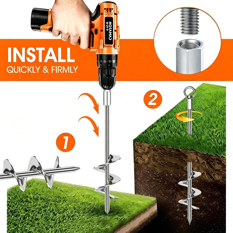 GrowGlow 6 Pack 18'' Ground Anchors Screw in Heavy Duty