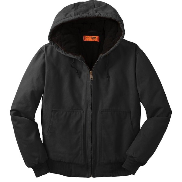 CornerStone Unisex Washed Duck Cloth Insulated Hooded Work Jacket, Black,