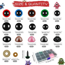 FINEASY Pack of 560 Safety Eyes for Crochet Animals, Eyes for Crochet Animals with Washers, Amigurumi Eyes, Button Eyes for Crochet Animals, Safety Noses for Plush Teddy Bear, Puppet Doll (6-14 mm)