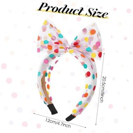 Fokmuaex 2PCS Women's Headbands Wide Knotted Bow Hairbands Non-Slip Soft Stretchy Headwraps Rainbow Polka Dot Hair Accessories for Girls Women (White with Colorful Dots)