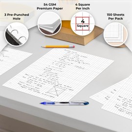Rosmonde 24 Pack Graph Paper Bulk, 3600 Sheets, Bulk Loose Leaf Paper, 4x4 Grid Paper, 8" x 10.5", 3 Hole Punched for Binders, 54 GSM, Quad Ruled Bulk Filler Paper, Bulk Graphing Paper, Bulk Paper