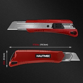 HAUTMEC 4PCS 25mm Extra Heavy-Duty SK4 Utility Knife, 3pcs blade Snap-off Retractable Box Cutter, Auto-lock Mechanism, Blade Storage Design HT0080-4PC