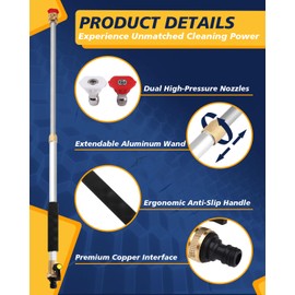 CONGDAREN 2025 Upgraded Extendable Jet Nozzle Power Washer - 2-in-1 High Pressure Washer Tool for Garden Hose, Adjustable Length 18“-32”, with Dual High-Pressure Nozzles and Hose Quick Connectors