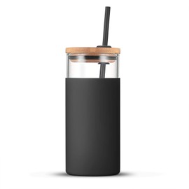 tronco 20oz Glass Tumbler Glass Water Bottle Straw Silicone Protective Sleeve Bamboo Lid - BPA Free