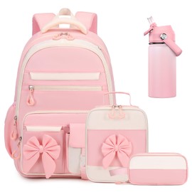DIGOBAY Girls Backpack - Includes 14oz Insulated Water Bottle, Girls School Backpack Set with Lunch Bag & Pencil Case Teens for School (Pink)