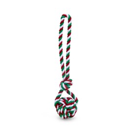 Petface Tri-Coloured Rope Ball Christmas Dog Toy with Handle (Pack of 1)