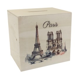 Landmark Paris Money Box Wooden Eiffel Tower Louvre Design Notre Dame View Sacré Coeur Decor Triumphal Arch Motif Montmartre Panthéon Look
