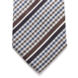 MICHI CORONDON Brand Necktie, Made in Japan, Italian Fabric, Silk, Jacquard Weave, Checkered Pattern, Striped, Business, Regular Size (C: Brown)