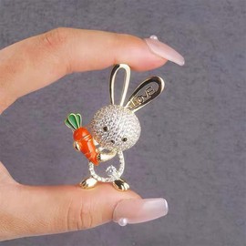Cute Love Rabbit Crystal Small Brooch Lapel Pins for Women Teen Girls Fashion Sparkly Rhinestone Bunny Animal Brooches Pin Dress Suit Hat Bag Ceremony Clothes Accessories Easter Jewelry Gift for Daughter