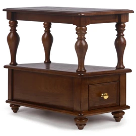 Ohoqiaqia New Traditional Narrow Side Table with 1 Drawer 2 Hidden Compartments, 2-Tier Skinny End Table with Storage Shelves, Solid Wood Slim Nightstand for Small Spaces, Living Room, Bedroom, Walnut