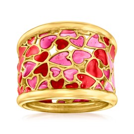Ross-Simons Italian Red and Pink Enamel Heart Ring in 18kt Gold Over Sterling. Size 9