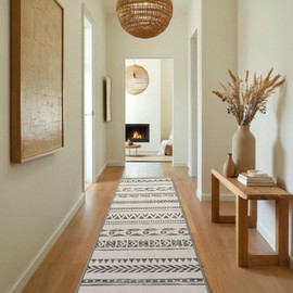 TTelephant Moroccan Washable Runner Rug, 2x8 Hallway Runner Rugs, Tear and Stain Resistance, Non-Slip, Hand Woven Style Thin Kitchen Runners for High Traffic Hallway Entrance Bedroom Laundry - Gray