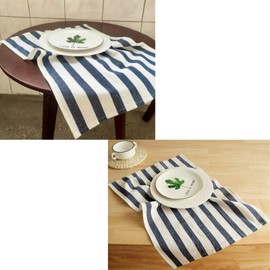 Placemat, Set of 2, Cotton, 100% Cotton, Fabric, Stylish, Scandinavian Style, For Restaurants, Atmosphere, Anti-Slip, Friction Resistant, Gorgeous, Blue, White, Striped Pattern, Washable (Striped)