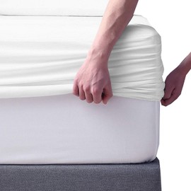 400 Thread Count 100 Percent Cotton Fitted Sheet Twin-XL 15 Inch Deep Pocket Long Staple Cotton 1 Fitted Sheet Only White Solid Soft Breathable Sateen Weave Elastic All Around The Mattress