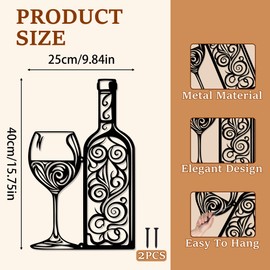 Metal Wine Wall Decor Black Wall Art for Kitchen Modern Bar Sign for Home Dining Room Decoration (Wine)
