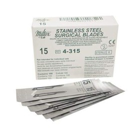 Integra Miltex 4-315 Stainless Steel Sterile Surgical Scalpel Blade, Size No. 15 (Pack of 100)
