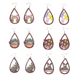 Easter Earrings Rabbit Wooden Bunny Rabbit Earrings Women's Holiday Earrings Easter Gift Earrings Teardrop Retro Lightweight Costume Accessories Jewelry-C