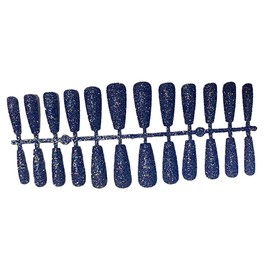 SUIOPPYUW 24 Pieces False Nails Shimmering Powder Full Cover Extra Long Press on Fingernail Patch Glitter Nail Tips for Home Salon, Dark Blue