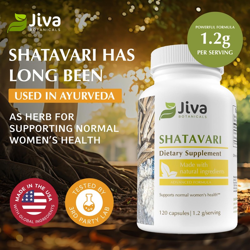 Jiva Botanicals Shatavari Supplement 1200mg - Shatavari Root Powder for