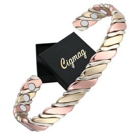 Cigmag Lymphatic Drainage Copper Bracelet for Women 99% Solid Pure Copper Magnetic Bracelet Ultra Strength Magnet Adjustable Brazaletes Cuff Bangle with Gift Box (Grape Tricolour Pattern)