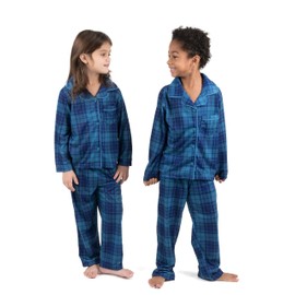 Leveret Kids Pajamas Flannel Pajamas Boys & Girls 2 Piece Christmas Pajama Set Blue/Navy Plaid 12 Years