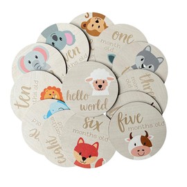 Monthly Baby Milestone Cards - Birth Announcement Sign, 13 Wooden Milestone Discs for First Year, Photo Props for Babies, Gift for Expecting Parents, Baby Shower Gift for