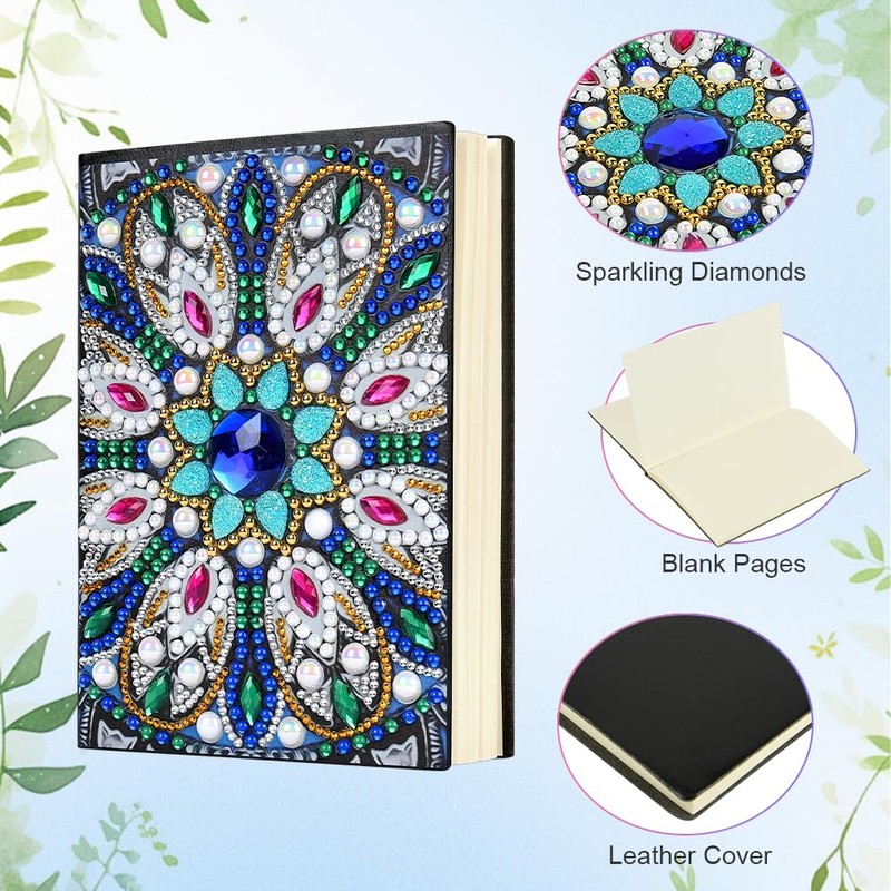 AUAUY 2 Diamond Art Notebook, A5 Mandala Blank Notebook Craft