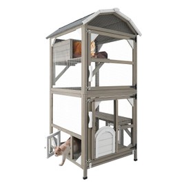 Gowoodhut 71'' Large Cat House Outdoor Catio Enclosures Indoor Kitten Cages with Attachable Window Resting Box,Waterproof Roof