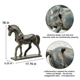 Horse Figurine Statue Home Décor - Horse Sculptures Sturdy Base with Anti-Slip Velvet Pads Resin Horse Gifts for Horse Lovers Horse Statues Decor for Home 17.75 x 5.25 x 16 inch 5.95 Lbs LC LCdecohome