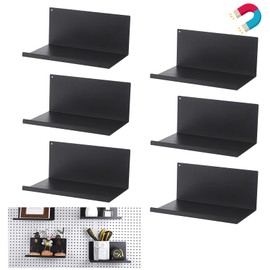 Kokone Magnetic Pegboard Shelves 6 Pack Small Pegboard Shelf for Garage Sturdy Steel Pegboard Accessories for Storing or Displaying Versatile Peg Board Shelf for Workbench,Craft Room,Home,Black